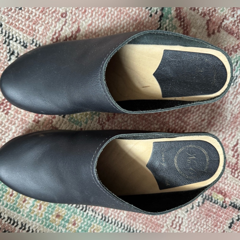 No 6 Black Leather New School Clogs Size 38 - Picture 2 of 10